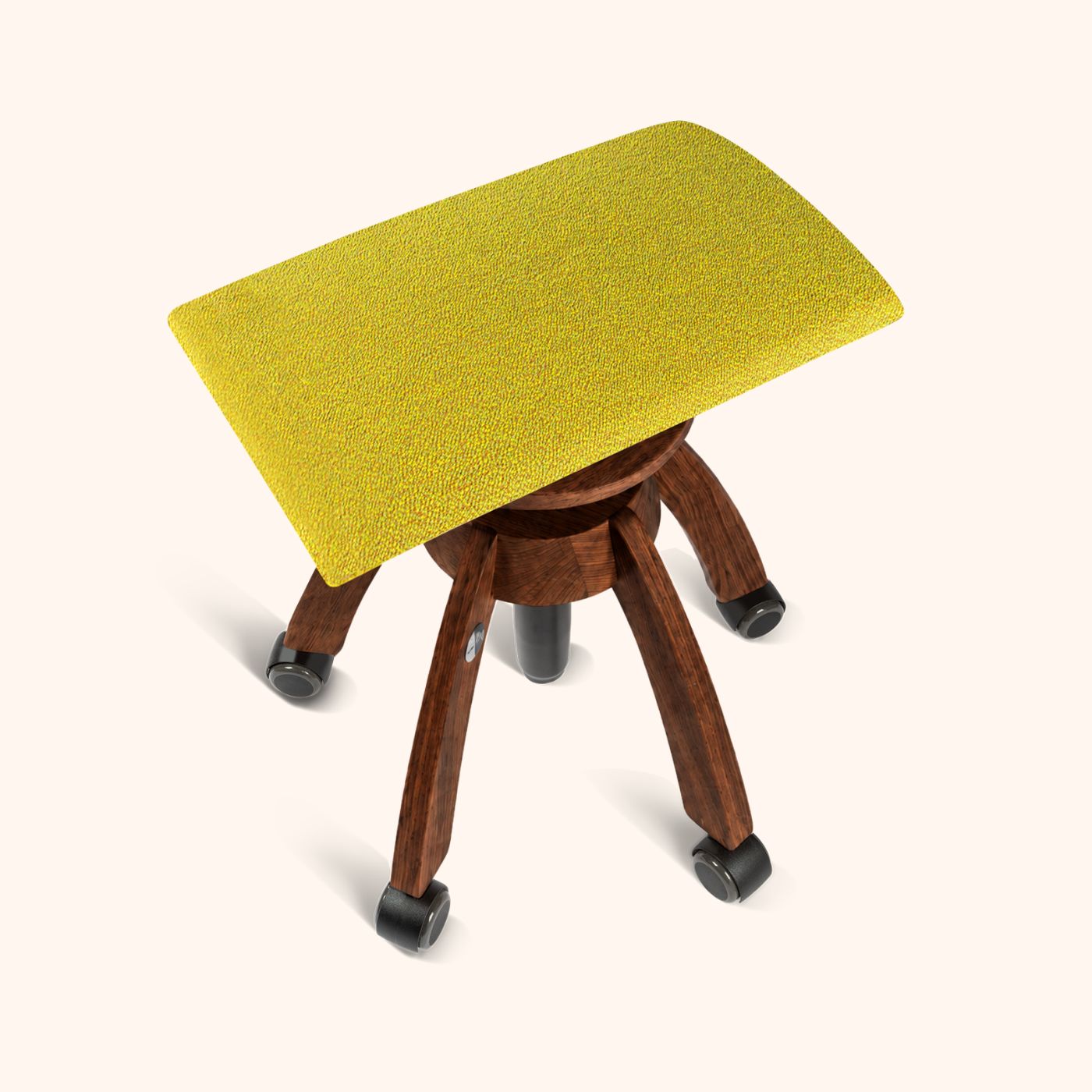 MiShu Stuhl mit Stoffkissen in grün, Holz in Nussbaum, Schrägansicht